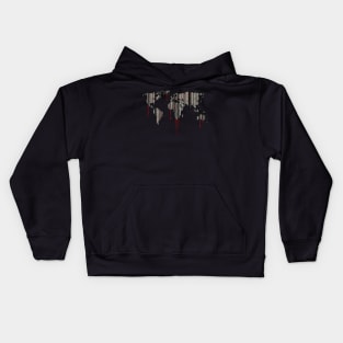 world map, barcode, blood dripping Kids Hoodie